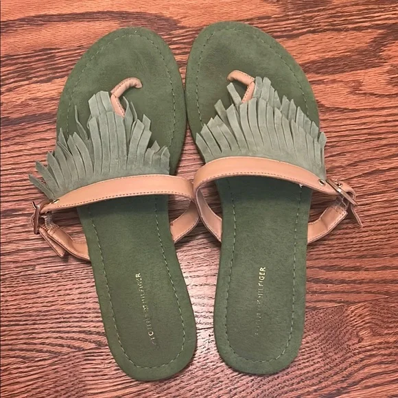 Tommy Hilfiger Green and Tan Fringe Sandals - Picture 2 of 5